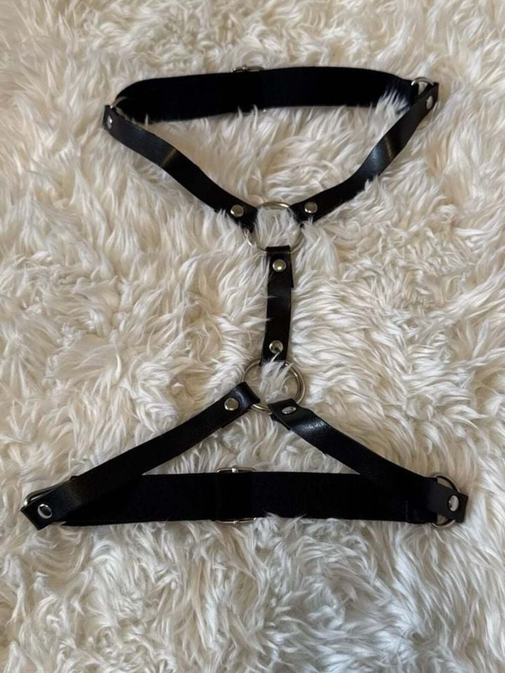 Black Faux Leather O-Ring Thigh Garter Harness with Adjustable Elastic Straps